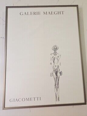 Vtg Alberto Giacometti Exhibition Poster Galerie Maeght Paris Silver Framed 1960